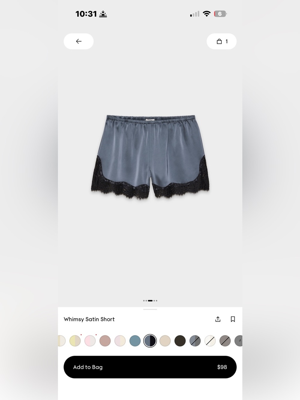 Satin Short with Black Lace Trim - Slate Blue